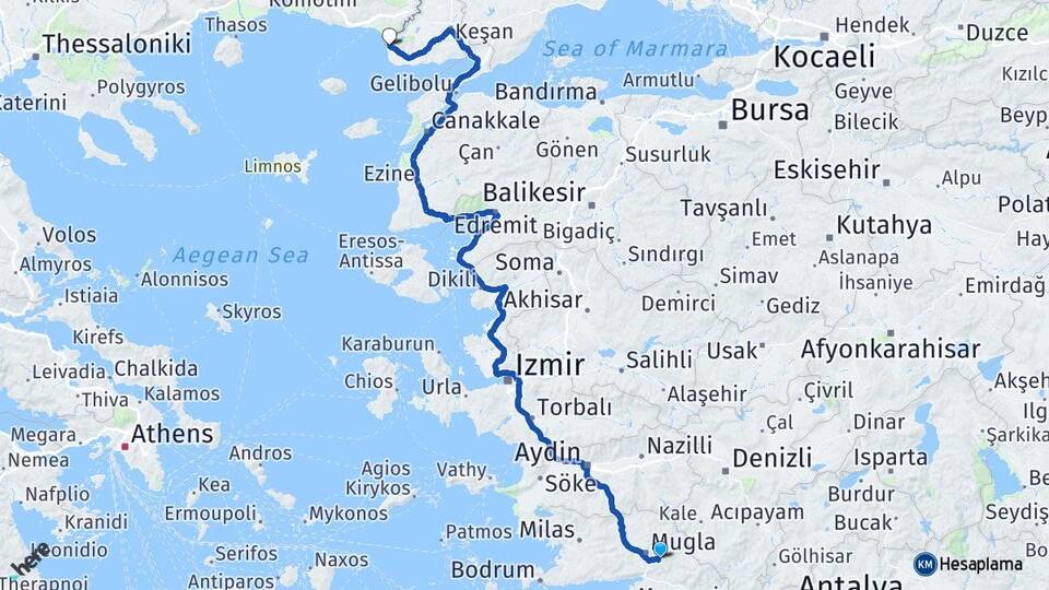 Muğla Enez Edirne Arası Kaç Km - Yol Haritası