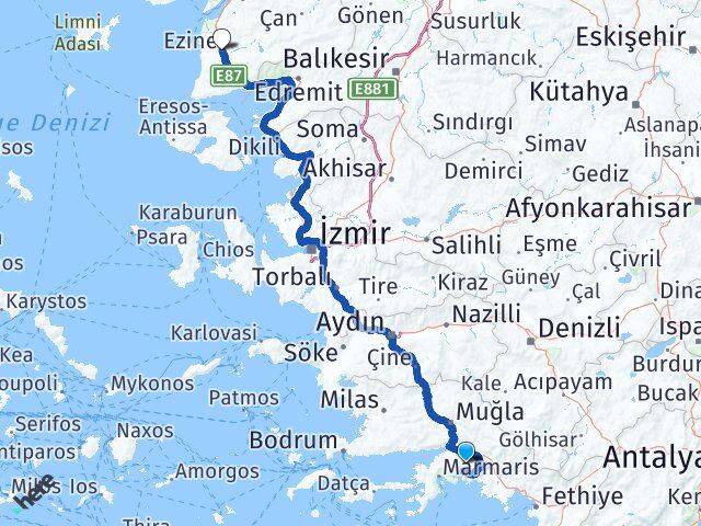 Muğla Ezine Çanakkale Arası Kaç Km - Yol Haritası