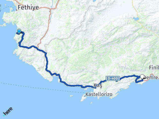 Muğla Fethiye Faralya Demre Antalya Arası Kaç Km - Yol Haritası