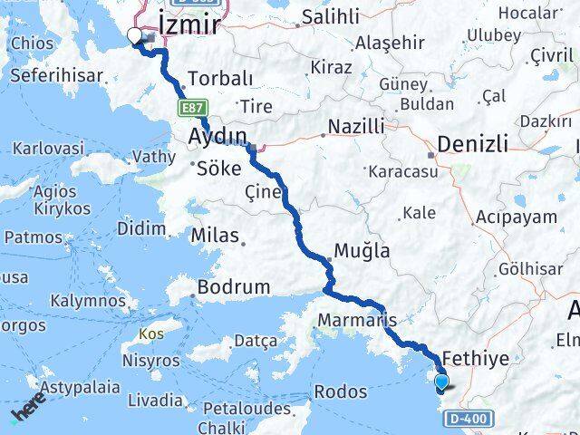 Muğla Fethiye Faralya Ilıca Narlıdere İzmir Arası Kaç Km - Yol Haritası