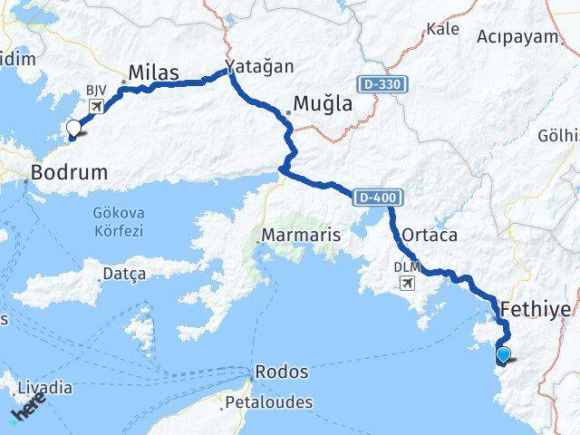 Muğla Fethiye Faralya Meşelik Milas Arası Kaç Km - Yol Haritası