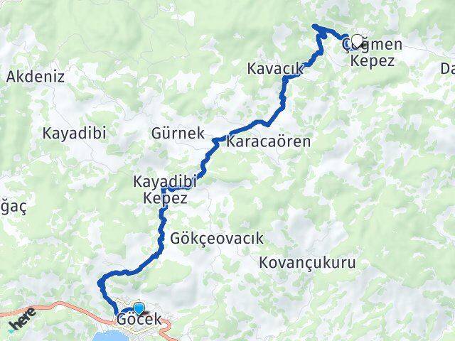 Muğla Fethiye Göcek Çöğmen Dalaman Arası Kaç Km - Yol Haritası