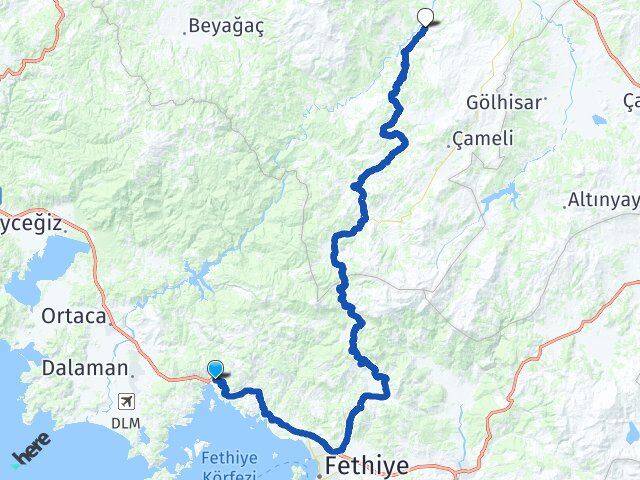 Muğla Fethiye Göcek Kelekçi Acıpayam Denizli Arası Kaç Km - Yol Haritası