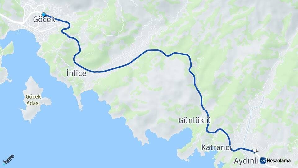 Muğla Fethiye Göcek Yanıklar Fethiye Arası Kaç Km - Yol Haritası