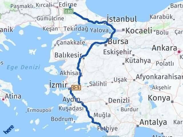 Muğla Fethiye Kırklareli Arası Kaç Km - Yol Haritası