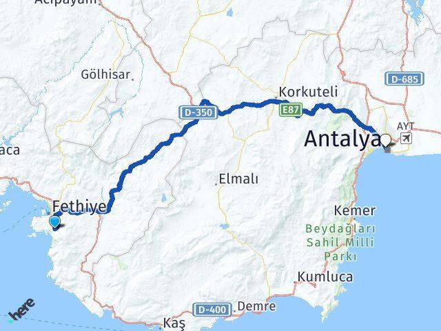 Muğla Fethiye Ölüdeniz Antalya Arası Kaç Km - Yol Haritası