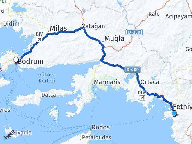 Muğla Fethiye Ölüdeniz Bodrum Arası Kaç Km - Yol Haritası