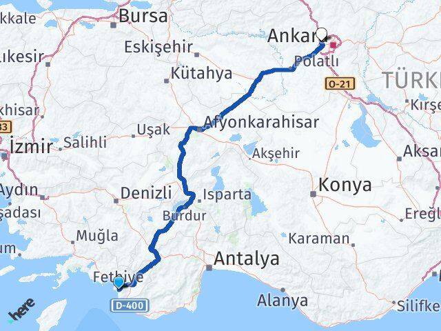 Muğla Fethiye Ölüdeniz Etimesgut Ankara Arası Kaç Km - Yol Haritası