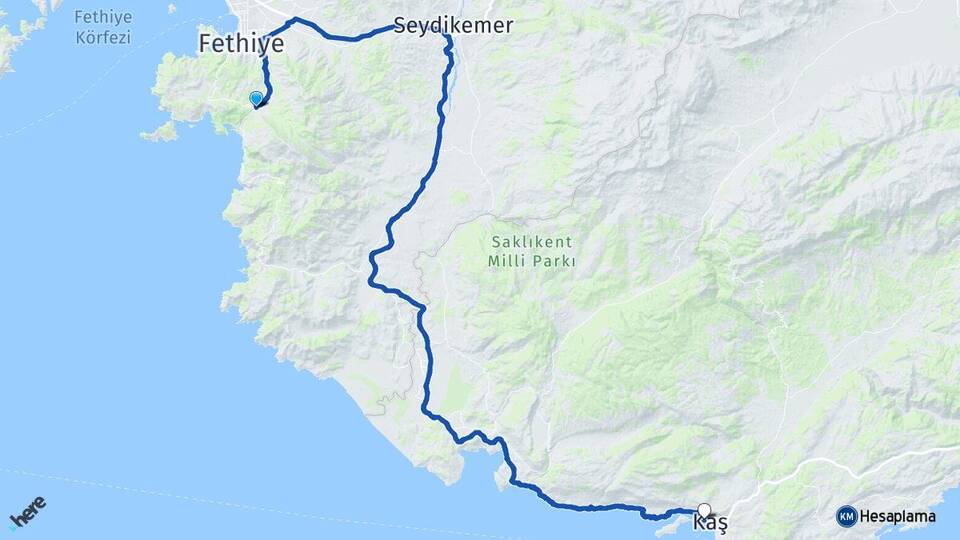 Muğla Fethiye Ölüdeniz Kaş Antalya Arası Kaç Km - Yol Haritası