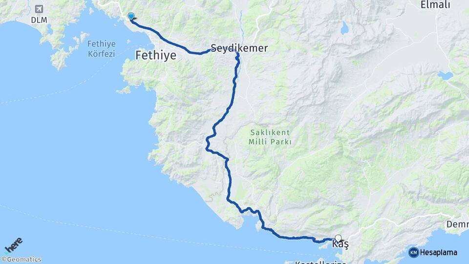 Muğla Fethiye Yanıklar Kaş Antalya Arası Kaç Km - Yol Haritası