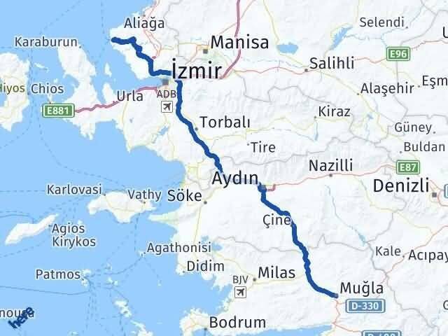 Muğla Foça İzmir Arası Kaç Km - Yol Haritası
