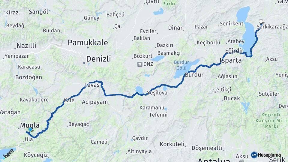 Muğla Gelendost Isparta Arası Kaç Km - Yol Haritası