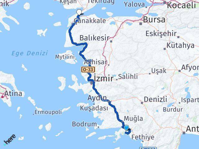 Muğla Gelibolu Çanakkale Arası Kaç Km - Yol Haritası