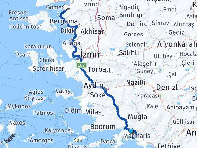 Muğla Gömeç Balıkesir Arası Kaç Km - Yol Haritası