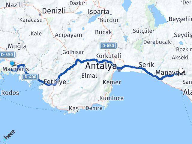 Muğla Gündoğmuş Antalya Arası Kaç Km - Yol Haritası