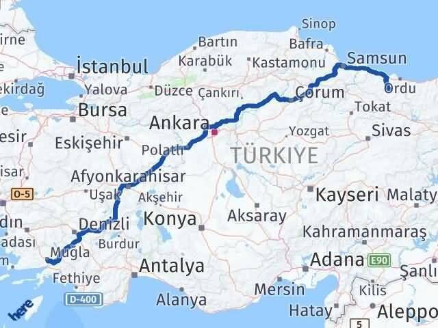 Muğla Gürgentepe Ordu Arası Kaç Km - Yol Haritası