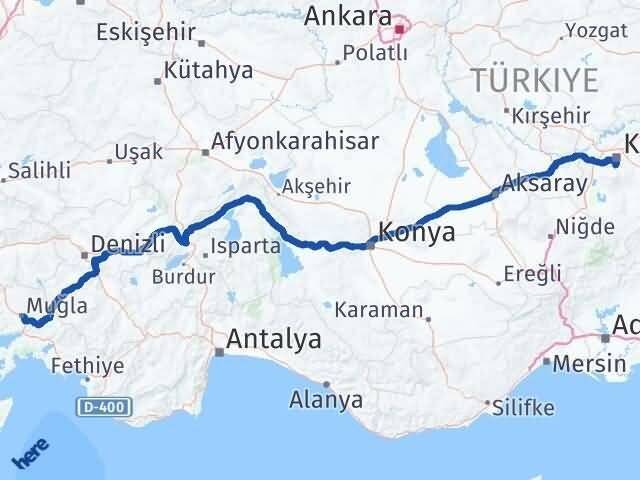 Muğla Hacılar Kayseri Arası Kaç Km - Yol Haritası