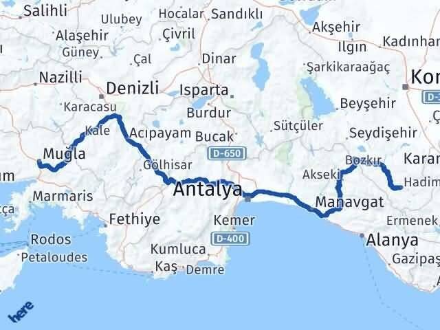 Muğla Hadim Konya Arası Kaç Km - Yol Haritası