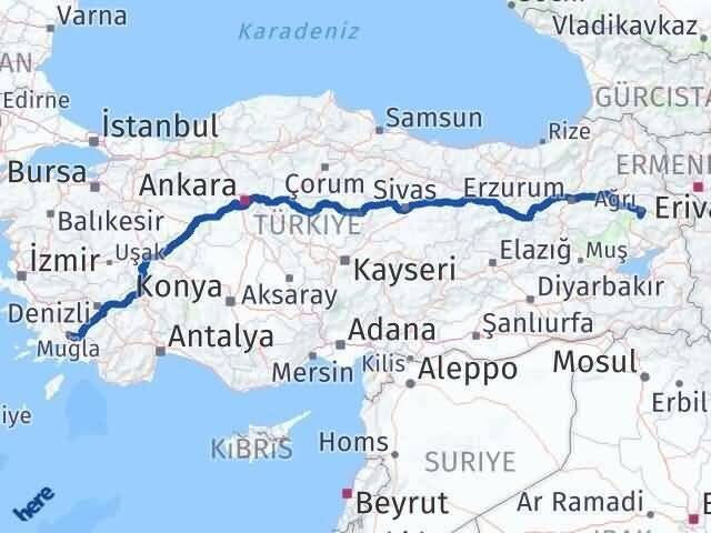 Muğla Hamur Ağrı Arası Kaç Km - Yol Haritası