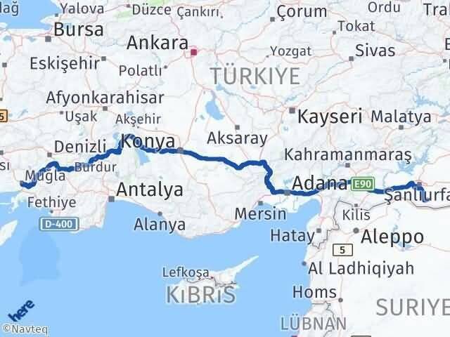 Muğla Harran Şanlıurfa Arası Kaç Km - Yol Haritası