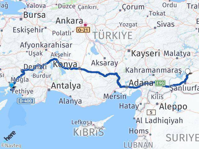 Muğla Hilvan Şanlıurfa Arası Kaç Km - Yol Haritası