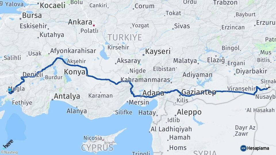 Muğla İdil Şırnak Arası Kaç Km - Yol Haritası