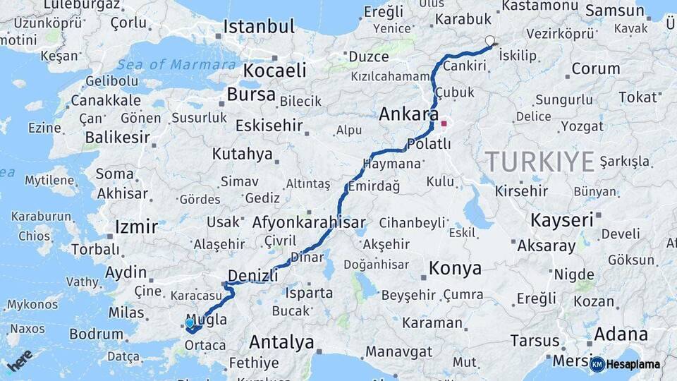 Muğla Ilgaz Çankırı Arası Kaç Km - Yol Haritası