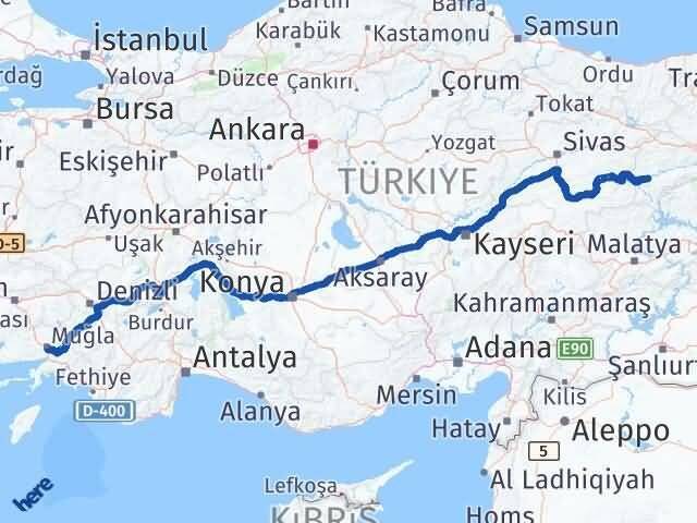 Muğla İliç Erzincan Arası Kaç Km - Yol Haritası