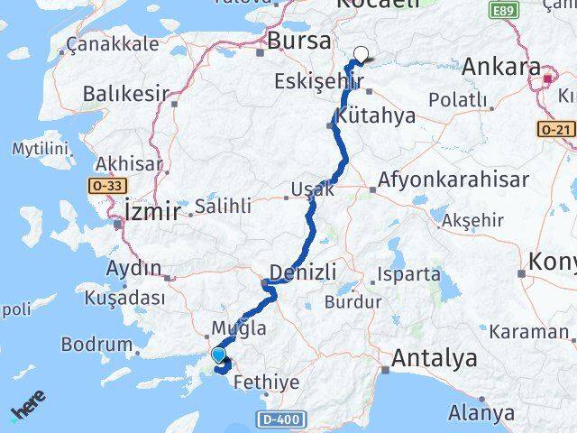 Muğla İnhisar Bilecik Arası Kaç Km - Yol Haritası