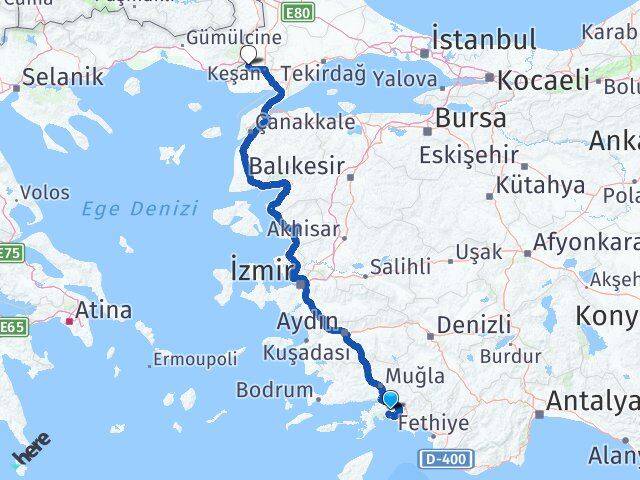 Muğla İpsala Edirne Arası Kaç Km - Yol Haritası