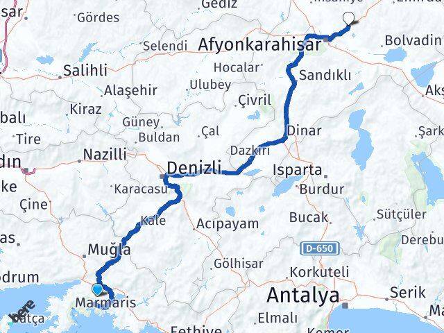 Muğla İscehisar Afyonkarahisar Arası Kaç Km - Yol Haritası