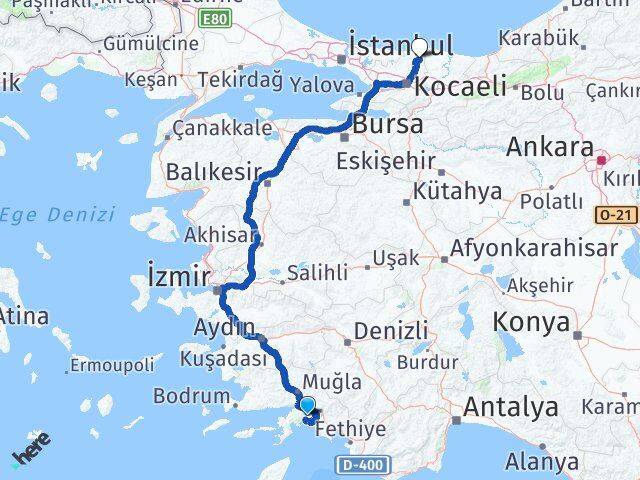 Muğla Kandıra Kocaeli Arası Kaç Km - Yol Haritası
