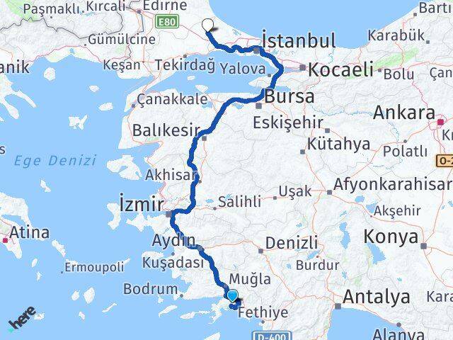 Muğla Kapaklı Tekirdağ Arası Kaç Km - Yol Haritası