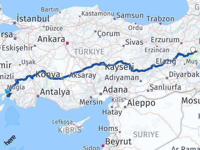 Muğla Karaçoban Erzurum Arası Kaç Km - Yol Haritası