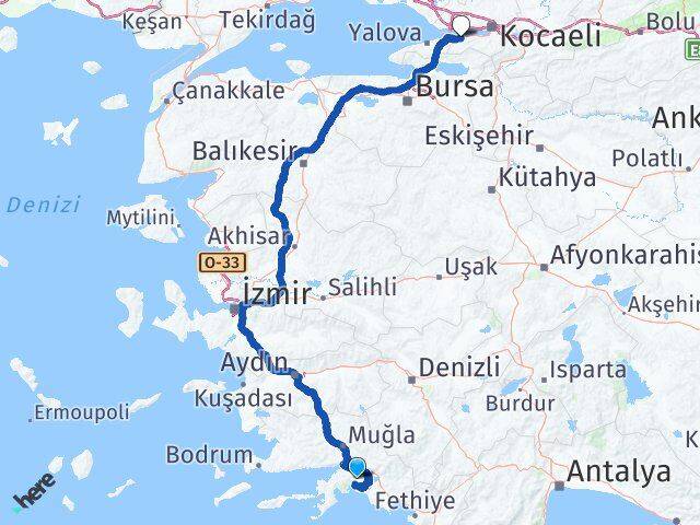 Muğla Karamürsel Kocaeli Arası Kaç Km - Yol Haritası