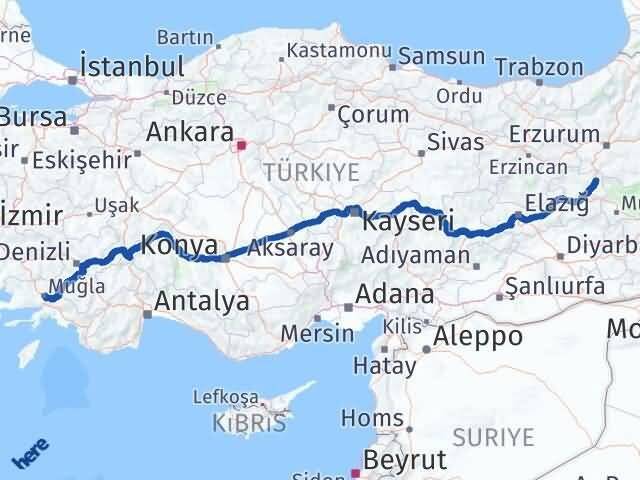 Muğla Karlıova Bingöl Arası Kaç Km - Yol Haritası