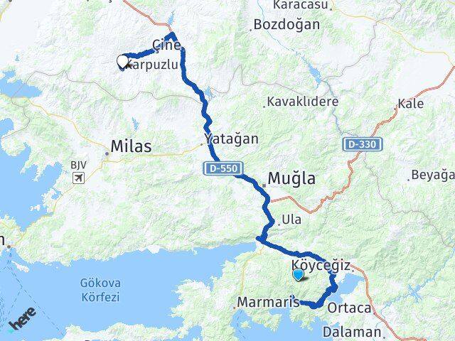 Muğla Karpuzlu Aydın Arası Kaç Km - Yol Haritası
