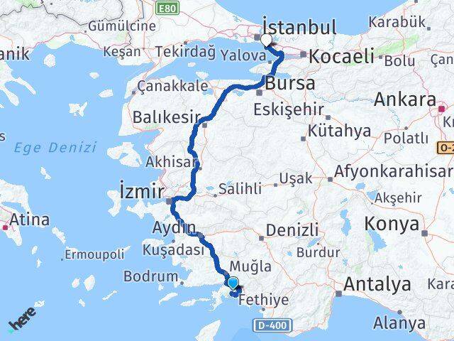 Muğla Kartal İstanbul Arası Kaç Km - Yol Haritası