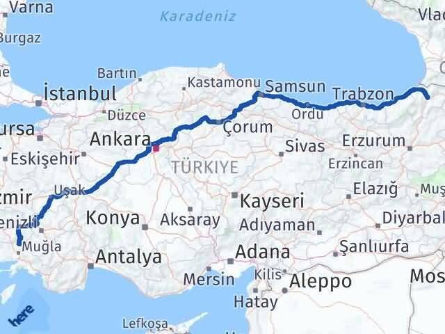 Muğla Kavaklıdere Artvin Arası Kaç Km - Yol Haritası