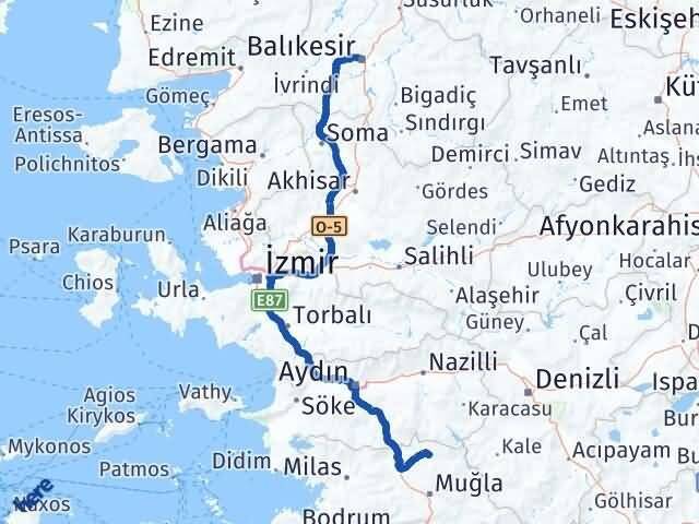 Muğla Kavaklıdere Balıkesir Arası Kaç Km - Yol Haritası