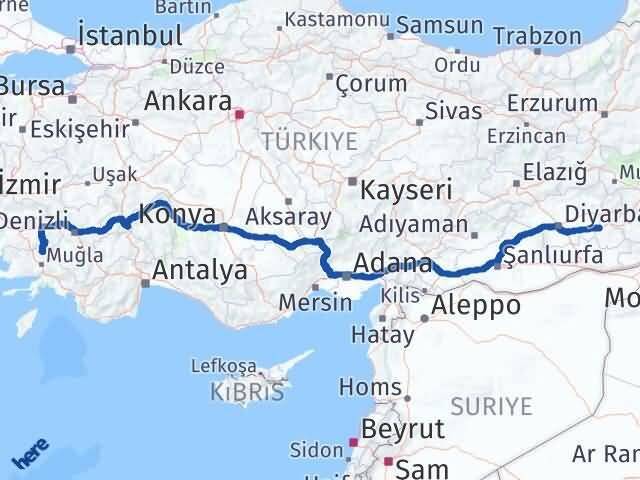 Muğla Kavaklıdere Batman Arası Kaç Km - Yol Haritası