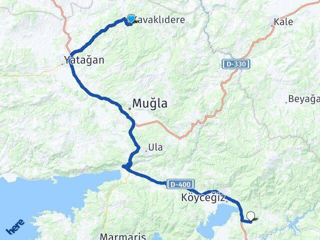 Muğla Kavaklıdere Beyobası Köyceğiz Arası Kaç Km - Yol Haritası