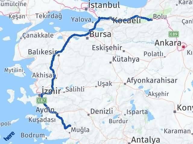 Muğla Kavaklıdere Bolu Arası Kaç Km - Yol Haritası