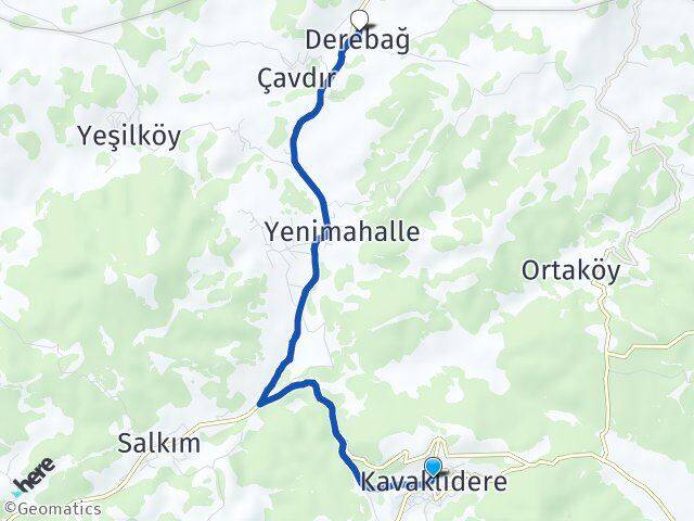Muğla Kavaklıdere Derebağ Kavaklıdere Arası Kaç Km - Yol Haritası