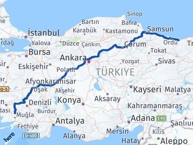 Muğla Kavaklıdere Giresun Arası Kaç Km - Yol Haritası