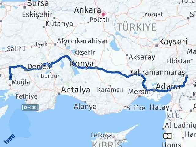 Muğla Kavaklıdere Kahramanmaraş Arası Kaç Km - Yol Haritası