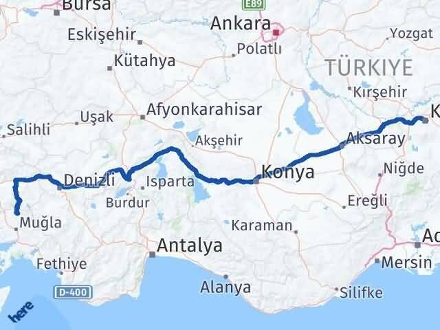 Muğla Kavaklıdere Kayseri Arası Kaç Km - Yol Haritası