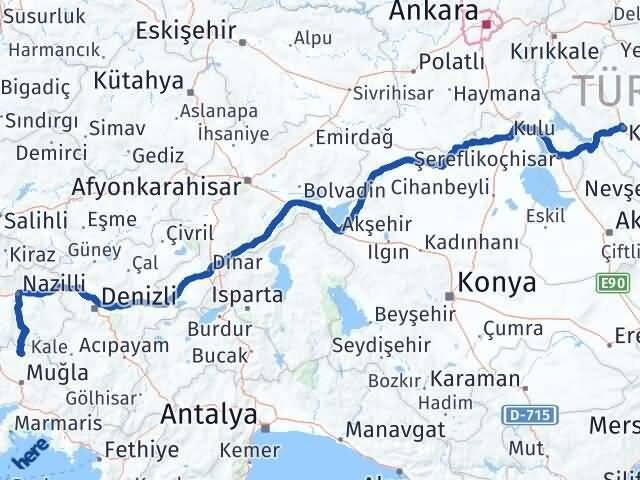 Muğla Kavaklıdere Kırşehir Arası Kaç Km - Yol Haritası
