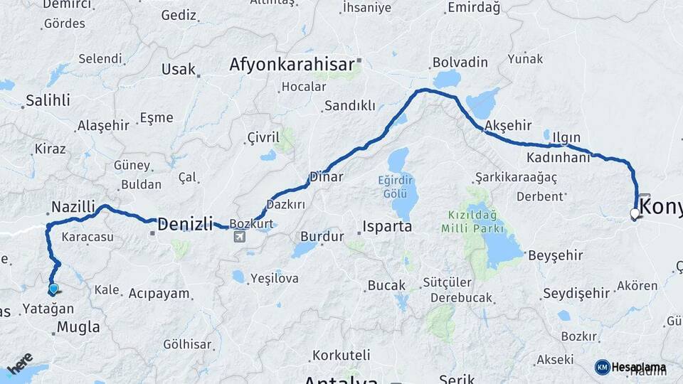 Muğla Kavaklıdere Konya Arası Kaç Km - Yol Haritası