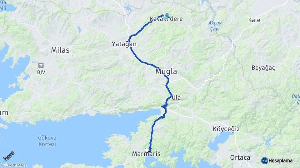 Muğla Kavaklıdere Marmaris Arası Kaç Km - Yol Haritası